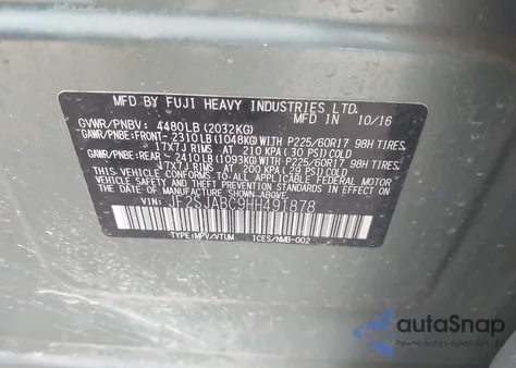 2017 Subaru Forester 2.5I z USA, uszkodzony, nr VIN JF2SJABC9HH491878